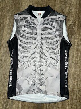 Cycling Jersey Tank Womens Size L Top Graphic Skeleton Pockets Aussie Bikes